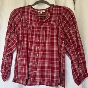 Madewell Plaid Red Women's Peasant Top